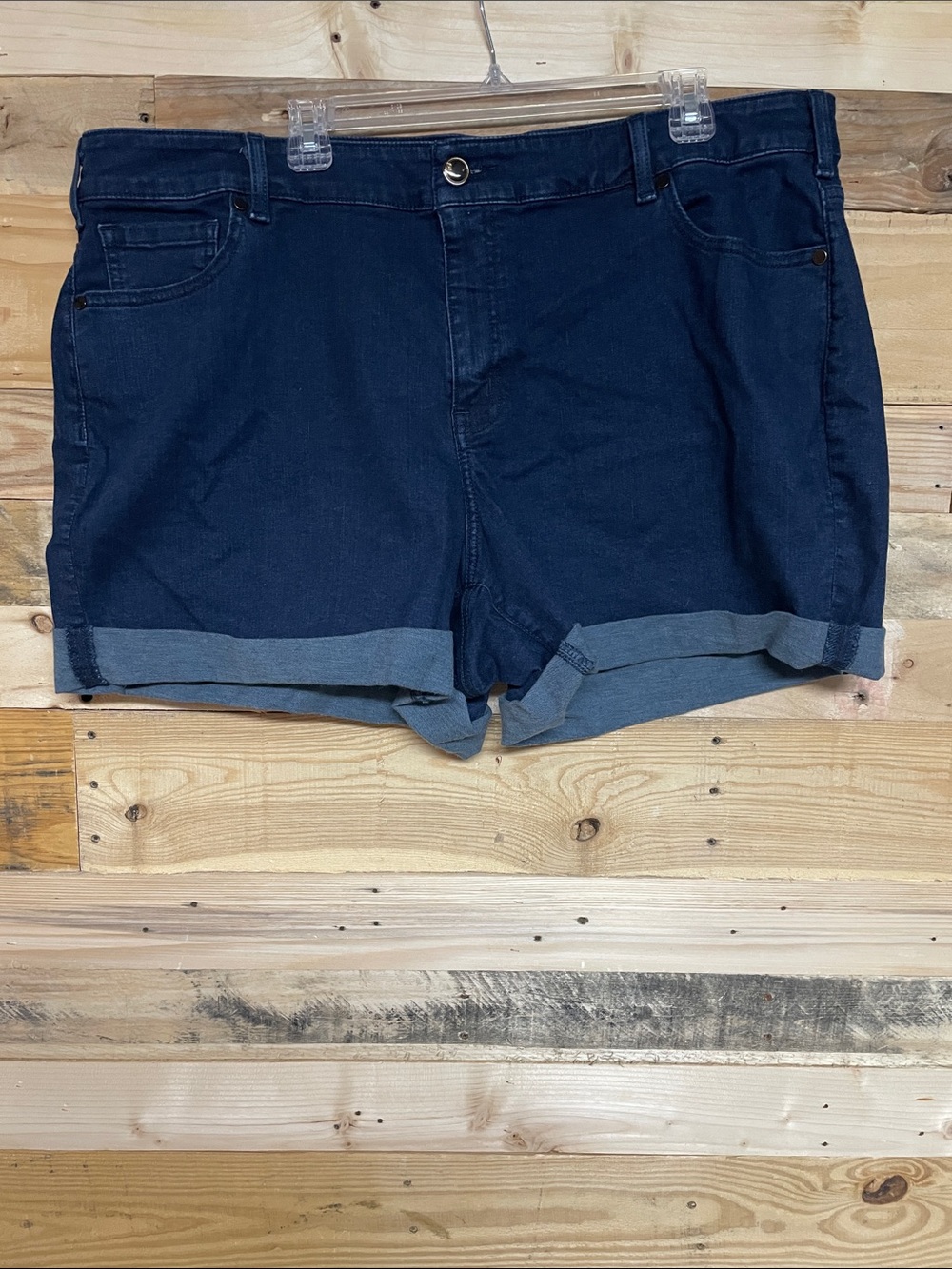 Lane Bryant size 22 Regular Dark Wash Stretchy Blue Jean Shorts with Cuffed Hem